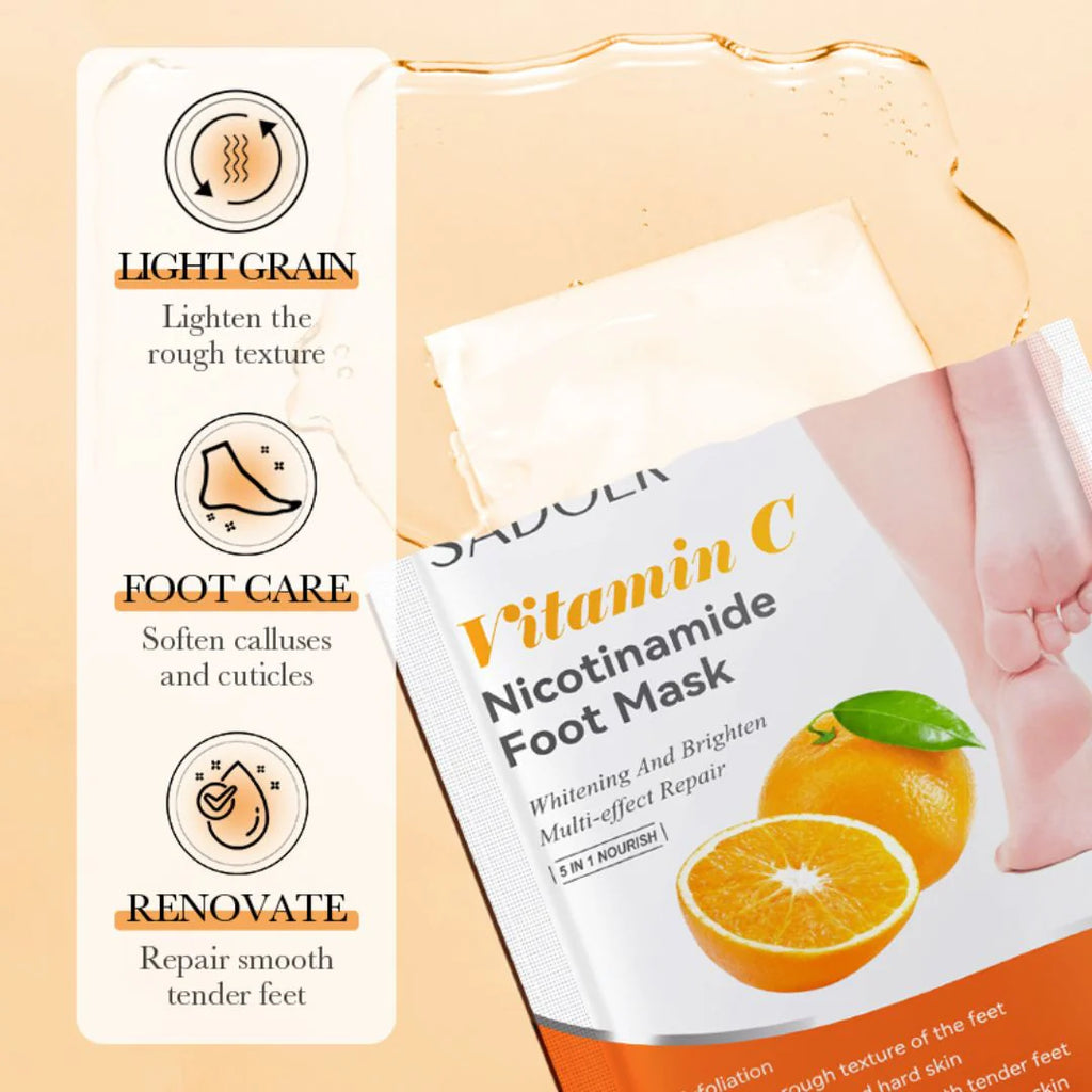 Nourishing Foot Mask with Vitamin C & Niacinamide – Hydrating & Whitening Care for Dry, Cracked Feet