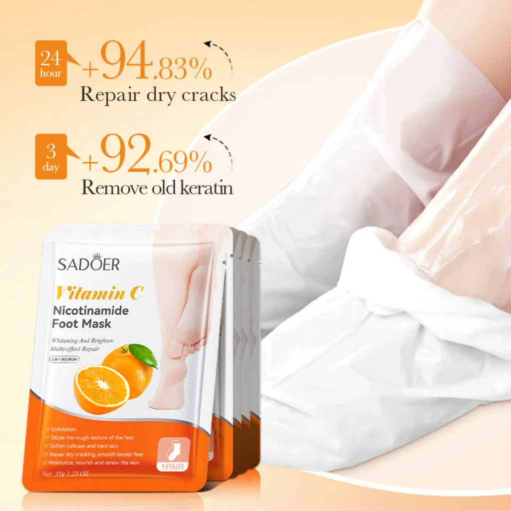 Nourishing Foot Mask with Vitamin C & Niacinamide – Hydrating & Whitening Care for Dry, Cracked Feet