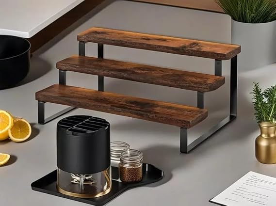 “3-Tier Wooden Spice Rack & Countertop Organizer – Rustic Kitchen & Home Shelf”