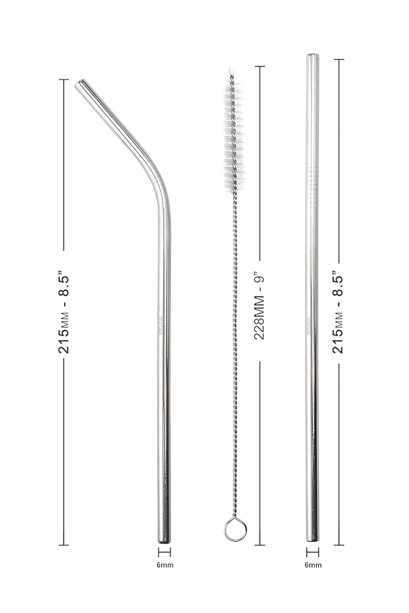 “Reusable Stainless Steel Straw Set with Cleaning Brush – Eco-Friendly Drinking Straws”