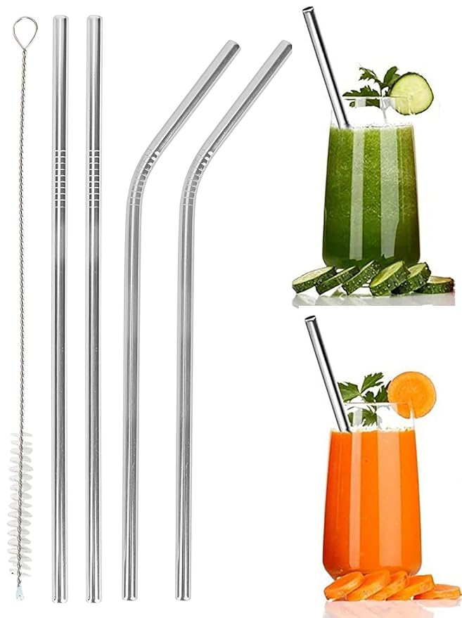 “Reusable Stainless Steel Straw Set with Cleaning Brush – Eco-Friendly Drinking Straws”