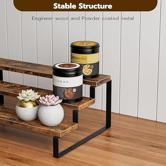 “3-Tier Wooden Spice Rack & Countertop Organizer – Rustic Kitchen & Home Shelf”