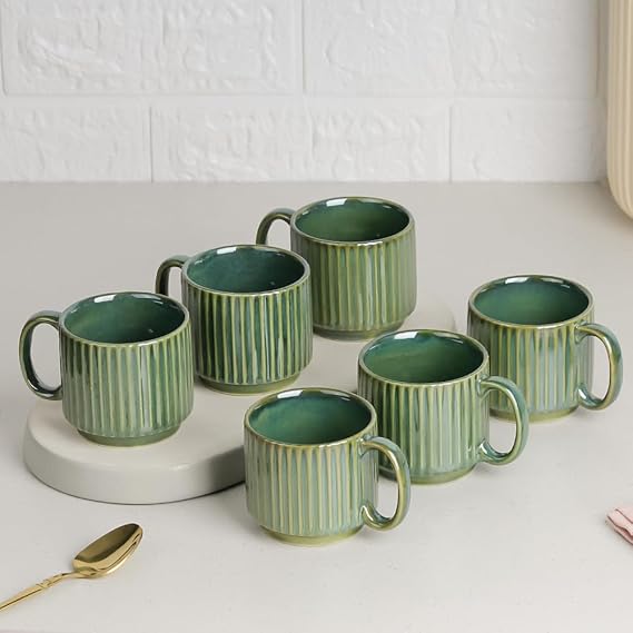 “Handcrafted Ceramic Mug Set – Nordic Style Coffee & Tea Cups (Green, 300ml)”