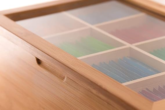 “Bamboo Wooden Tea Box Organizer – 8 Compartments for Tea Bags, Spices & Storage”