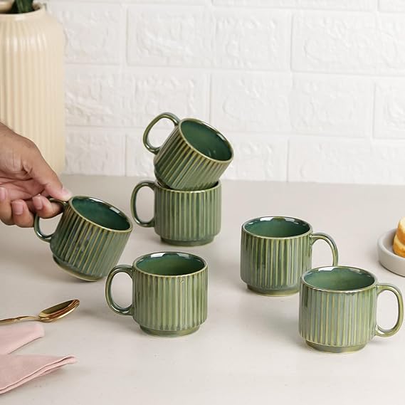 “Handcrafted Ceramic Mug Set – Nordic Style Coffee & Tea Cups (Green, 300ml)”