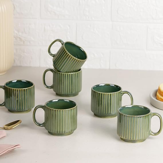 “Handcrafted Ceramic Mug Set – Nordic Style Coffee & Tea Cups (Green, 300ml)”