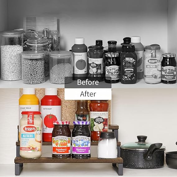 “3-Tier Wooden Spice Rack & Countertop Organizer – Rustic Kitchen & Home Shelf”