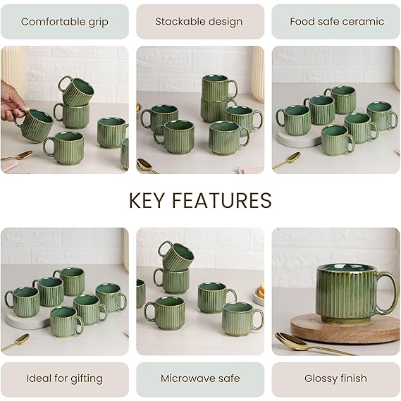 “Handcrafted Ceramic Mug Set – Nordic Style Coffee & Tea Cups (Green, 300ml)”